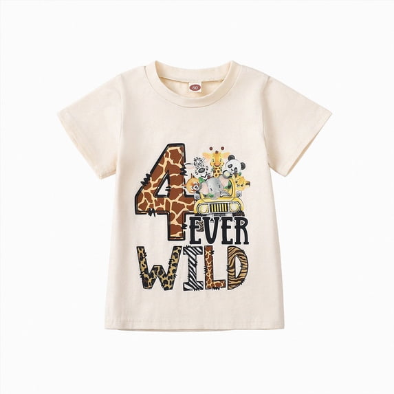 BOBOGOJP Kids Toddler Baby Boys Girls T-Shirt Wild One/Two/Three/Four Jungle Safari Animal Shirt(Yellow,4-5 Years)