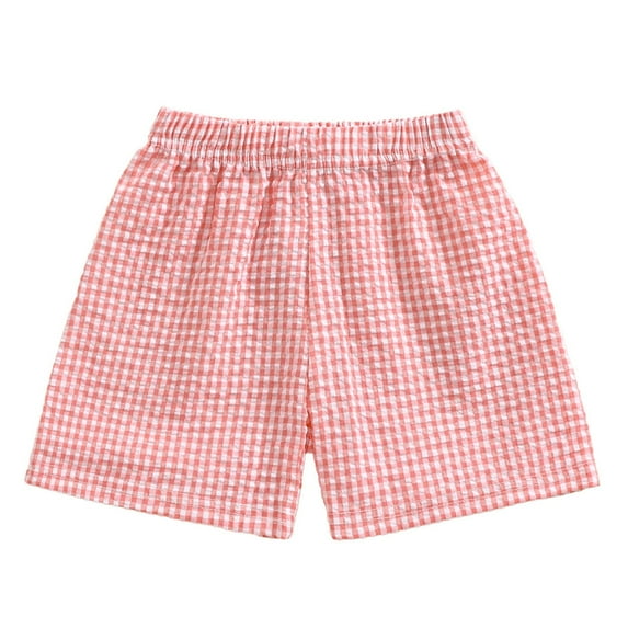 BOBOGOJP Kids Toddler Boys Girls Gingham/Seersucker Shorts Elastic Waist Plaid/Striped Elastic Waist Shorts Pants Bottoms Pink for Size 9-12 Months