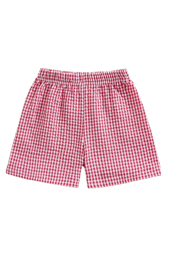 Kids Toddler Boys Girls Gingham/Seersucker Shorts Elastic Waist Plaid/Striped Elastic Waist Shorts Pants Bottoms Red for Size 12-18 Months