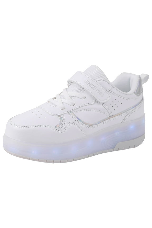 LED Roller Skates Shoes 4 Wheel Skating for Kids Light Modes Boys Girls Light Up Sneakers for Birthday White for 2.5