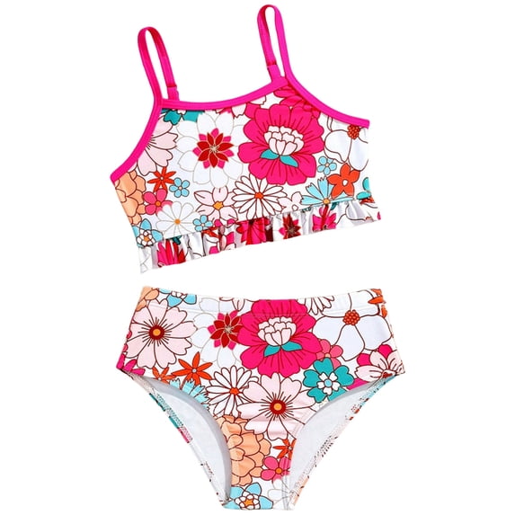 BOBOGOJP Little Girls Two Piece Bikini Set Ruffle Adjustable Summer Beach Bathing Swimsuit 3-7 Years for Kids Red for Size 6-7 Years