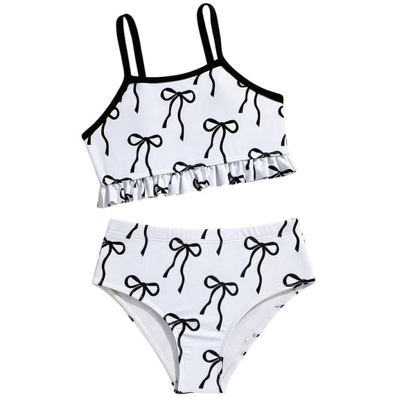 BOBOGOJP Little Girls Two Piece Bikini Set Ruffle Adjustable Summer Beach Bathing Swimsuit 3-7 Years for Kids White for Size 4-5 Years