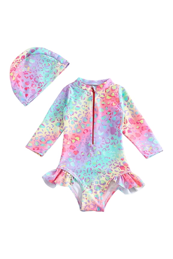 Long Sleeve One Piece Ruffle Swimsuit for Toddler Girls Baby Girl Rashguard Shirt with UPF 50+ Sun Protection Pink for Size 3-4 Years