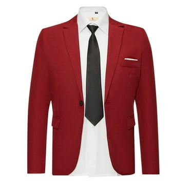 BOBOGOJP Men's Casual Knit Blazer Slim Fit Lightweight Sport Coat Two Button Suit Jackets (Red,L)