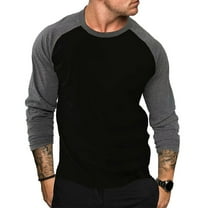 BOBOGOJP Men's Long Sleeve Baseball T-Shirt Two-Tone Active Tee (Black,M)