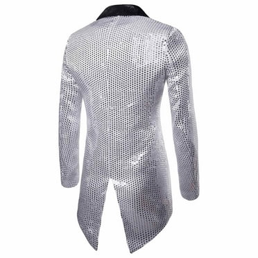 BOBOGOJP Men's Tuxedo Jacket Tails Slim Fit Tailcoat Dress Coat Swallowtail Dinner Party Wedding Blazer Suit Jackets (Silver,M)