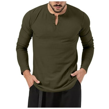 BOBOGOJP Mens 1 Pack Long-Sleeved T Shirts Casual Hipster Hop Longline Crewneck Tee Shirts (AG,M)