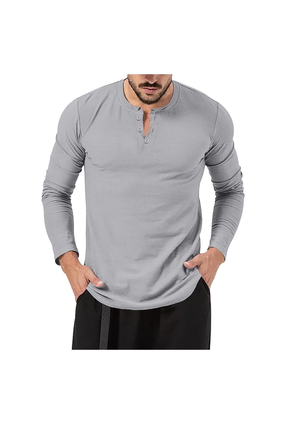 Mens 1 Pack Long-Sleeved T Shirts Casual Hipster Hop Longline Crewneck Tee Shirts (Light Gray,L)