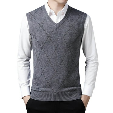 BOBOGOJP Mens Autumn Winter Casual Fashion V Neck Sleeveless Knit And Fleece Vest Sweater Vest Long Sweaters for Men (Gray,XXL)