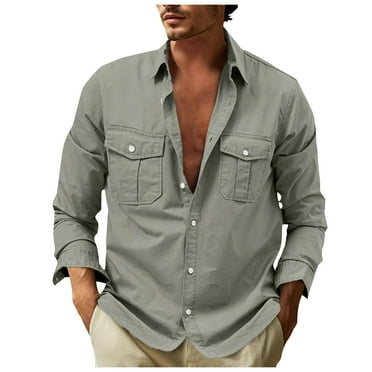 BOBOGOJP Mens Casual Button Down Shirts Long Sleeve Wrinkle Free Untucked Shirt (Gray,XXL)