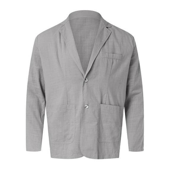 BOBOGOJP Mens Cotton Linen Blazer Summer Lightweight Thin Casual Sport Coat Solid Two Button Pocket Suit Jacket Big&Tall (Gray,3XL)