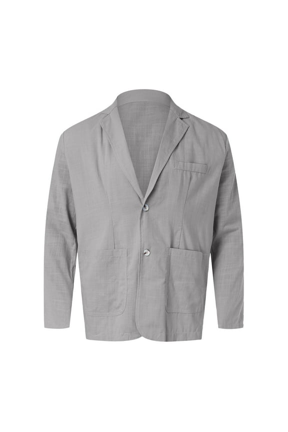 Mens Cotton Linen Blazer Summer Lightweight Thin Casual Sport Coat Solid Two Button Pocket Suit Jacket Big&Tall (Gray,3XL)