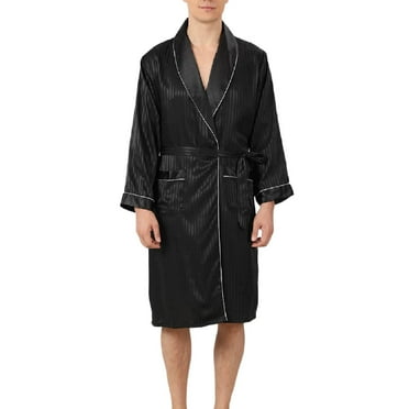 BOBOGOJP Mens Kimono Robe Lightweight Soft Bathrobe Sleepwear Loungewear with Pockets (Black,L)