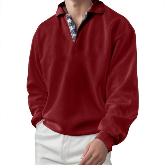 BOBOGOJP Mens Long Sleeve Polo Shirts Casual Moisture Wicking Golf Polo Shirts (Red,5XL)