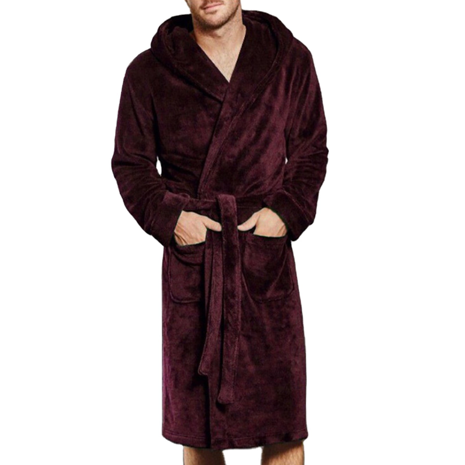 BOBOGOJP Mens Robe with Hood, Plush Fleece Hooded Mens Bathrobe, Big and Tall Bath Robe for Men ...