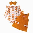 thumbnail image 1 of BOBOGOJP My First Halloween Baby Girl Outfit Pumpkin Ruffle Long Sleeve Romper Overall Dress Headband Cute Fall Clothes (Orange, 9-12 Months), 1 of 8