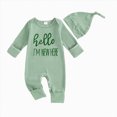 thumbnail image 1 of BOBOGOJP Newborn Baby Boy Clothes Letters Print Bodysuit 3 6 9 12 18 Months Long Sleeve Jumpsuit with Hat 2PCS Outfits Set Light Green for Size 3-6 Months, 1 of 6