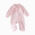 thumbnail image 1 of BOBOGOJP Newborn Baby Boy Girl Gingham Footed Romper Peter Pan Collar Infant Long Sleeve Zipper Jumpsuit Coming Home Outfit Red for Size 3-6 Months, 1 of 5