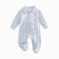 thumbnail image 1 of BOBOGOJP Newborn Baby Boy Girl Gingham Footed Romper Peter Pan Collar Infant Long Sleeve Zipper Jumpsuit Coming Home Outfit Sky Blue for Size 3-6 Months, 1 of 5