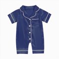 thumbnail image 1 of BOBOGOJP Newborn Baby Boy Girl Silk Pajamas Romper Shorts Sleeve Button Down Satin One Piece Onesie Pjs Infant Sleepwears Dark Blue for Size 12-18 Months, 1 of 3