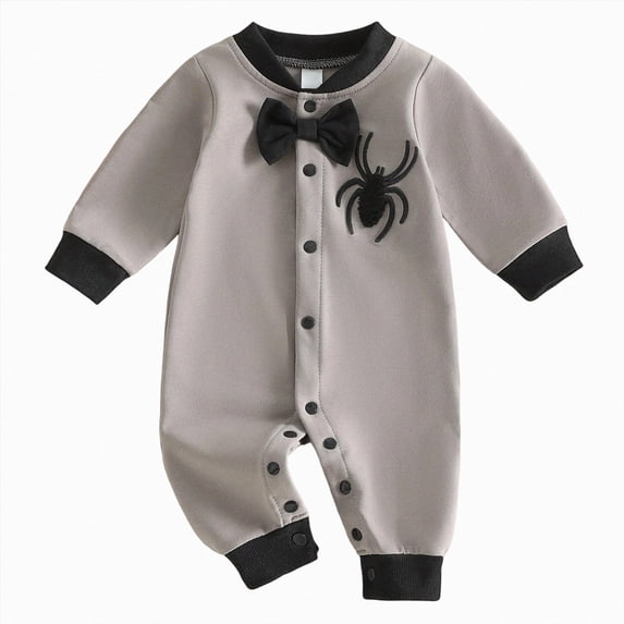 BOBOGOJP Newborn Baby Boy Halloween Outfit Mamas Little Boo Embroidery Romper Long Sleeve Ghost Bodysuit Jumpsuit 0-18M Grey for Size 12-18 Months