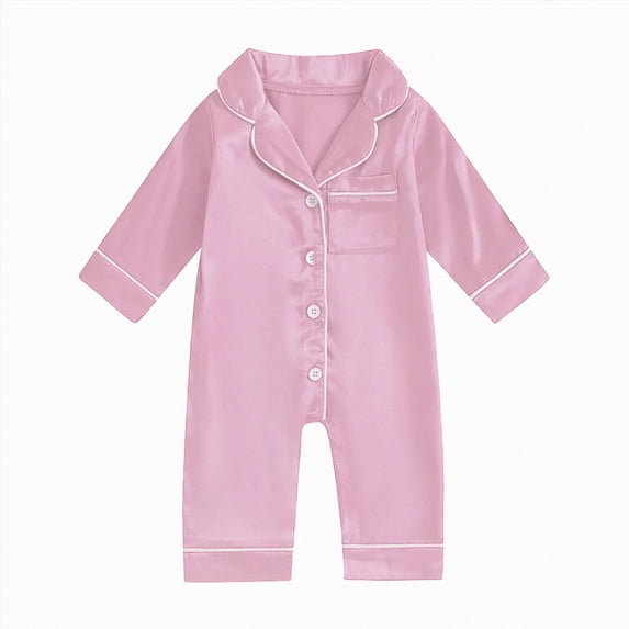 BOBOGOJP Newborn Baby Girl Boy Silk Pajamas Long Sleeve Button Down Satin Infant Pjs One Piece Jumpsuit Loungewear