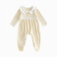 thumbnail image 1 of BOBOGOJP Newborn Baby Girl Fall Winter Clothes Coming Home Outfit Ruffle Romper Cute Ribbed Knit Jumpsuit Headband Beige for Size 0-3 Months, 1 of 4