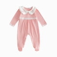 thumbnail image 1 of BOBOGOJP Newborn Baby Girl Fall Winter Clothes Coming Home Outfit Ruffle Romper Cute Ribbed Knit Jumpsuit Headband Pink for Size 0-3 Months, 1 of 4