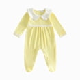 thumbnail image 1 of BOBOGOJP Newborn Baby Girl Fall Winter Clothes Coming Home Outfit Ruffle Romper Cute Ribbed Knit Jumpsuit Headband Yellow for Size 0-3 Months, 1 of 4