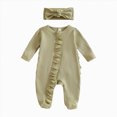 thumbnail image 1 of BOBOGOJP Newborn Baby Girl Ruffle Romper Knit Sweater Onesie Jumpsuit Long Sleeve Zipper Romper Solid Fall Winter Outfits Light Green for Size 3-6 Months, 1 of 5