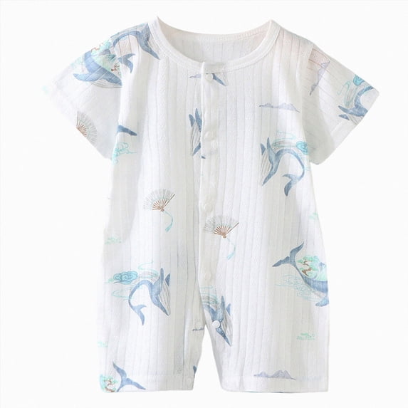BOBOGOJP Newborn Infant Baby Boy Girl Summer Short Jumpsuit Short Sleeve Bear Print One Piece Romper Bodysuit Outfit Light Blue for Size 12-18 Months
