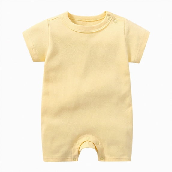 BOBOGOJP Newborn Short Sleeve Romper Solid Jumpsuit 100% Cotton Infant Clothes Baby One-Piece Outfit 0-18 Months Yellow for Size 12-18 Months
