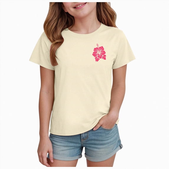 BOBOGOJP Oversized Graphic Floral T Shirts Teens Girls Cottage Loose Tees Casual Vintage Tops Beige for Size 110