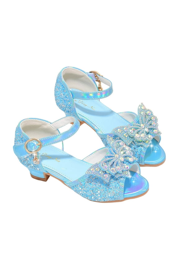 Girl Dress Shoes Mary Jane Pumps Bow Low Heels Party Wedding Princess Shoes Blue for Size 11.5