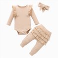 thumbnail image 1 of BOBOGOJP Preemie Newborn Baby Girl Clothes Infant Girl Solid Ribbed Outfits Ruffle Romper and Pants 3PC Clothing Sets (Beige, 3-6 Months), 1 of 4