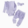 thumbnail image 1 of BOBOGOJP Preemie Newborn Baby Girl Clothes Infant Girl Solid Ribbed Outfits Ruffle Romper and Pants 3PC Clothing Sets (Light Purple, 3-6 Months), 1 of 5