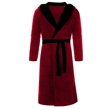 BOBOGOJP Robes for Men Long Sleeve Winter Lengthened Plush Shawl Bathrobe Home Clothes Robe Coat (Red,XL)