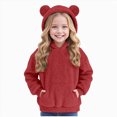 thumbnail image 1 of BOBOGOJP Sherpa Fleece Hoodie for Girls Cat Ears Fuzzy Warm Pullover Sweatshirt Kids Fashion Casual Loose Sweater with Pockets (Red, 6-7 Years), 1 of 6