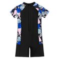 thumbnail image 1 of BOBOGOJP Short Sleeve Girls Swimsuits UV 50+ One Pieces Bathing Suits Zipper 2-14Y Black for Size 9-10 Years, 1 of 9