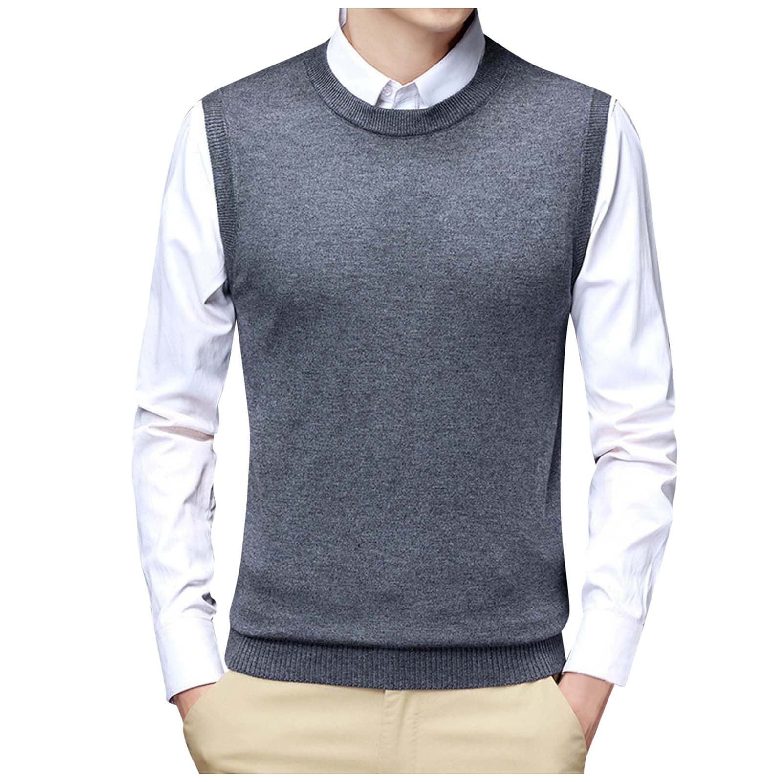 BOBOGOJP Sleeveless Loose Warm Sweater Vest Men Solid Color Crewneck