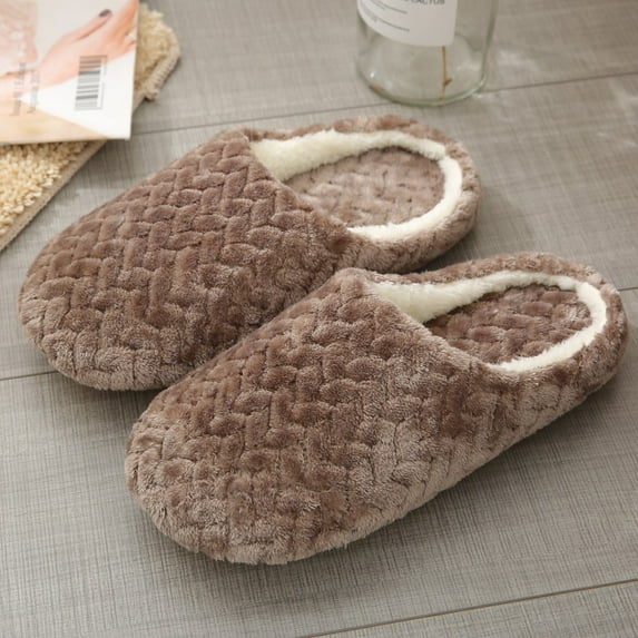 BOBOGOJP Slippers for Women Men,Mens Womens Cute Fuzzy Slip-On House Slippers Winter Floor Fleece Lining Slippers for Women Indoor and Outdoor Bedroom Shoes (Coffee,9)