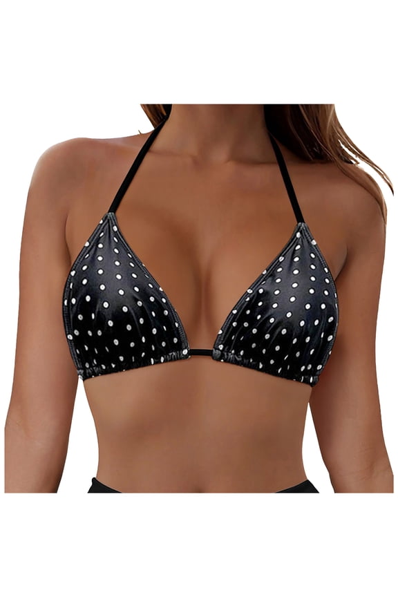 String Bikini Tops for Women Bathing Suit Swim Tops Sexy Triangle Bikini Top Silver for Size M