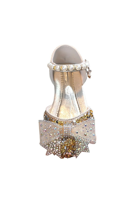 Heels for Kids , Glitter Heel Shoes for Girls, Mary Jane Pumps with Bow Gold for Size 9