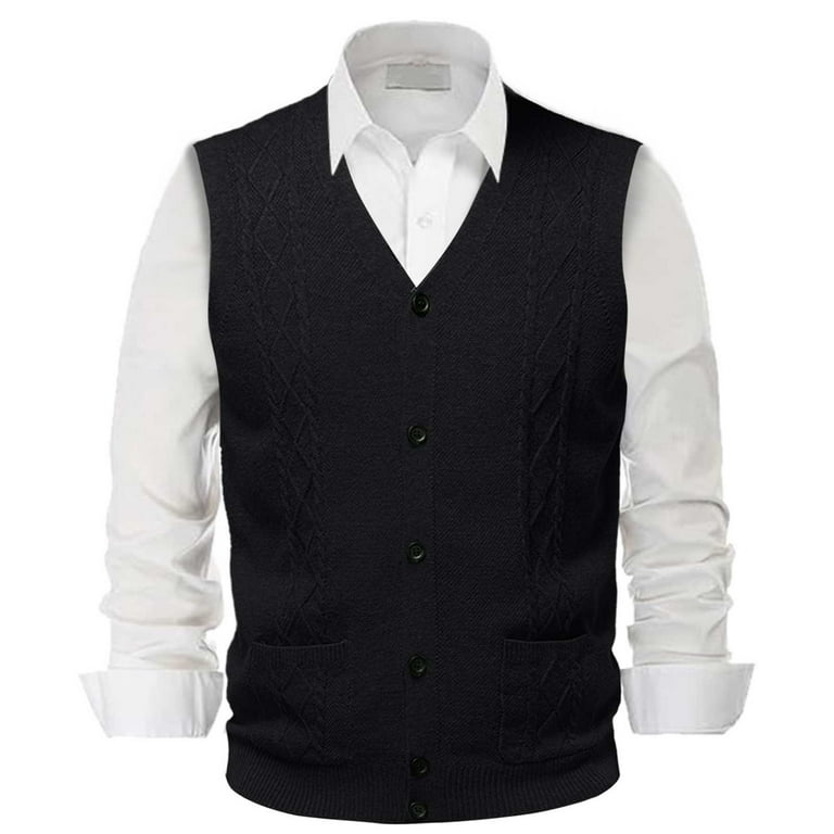BOBOGOJP Sweater Vest Men V-Neck Sleeveless Cable Knitted Cardigan - Main Image