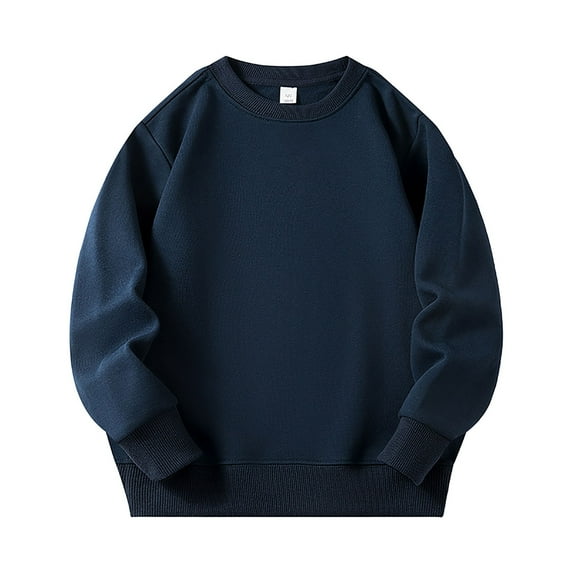 BOBOGOJP Sweatshirts for Kids Boys and Girls Pullover Solid Plush Black Sweatshirt Navy for Size 9-10 Years
