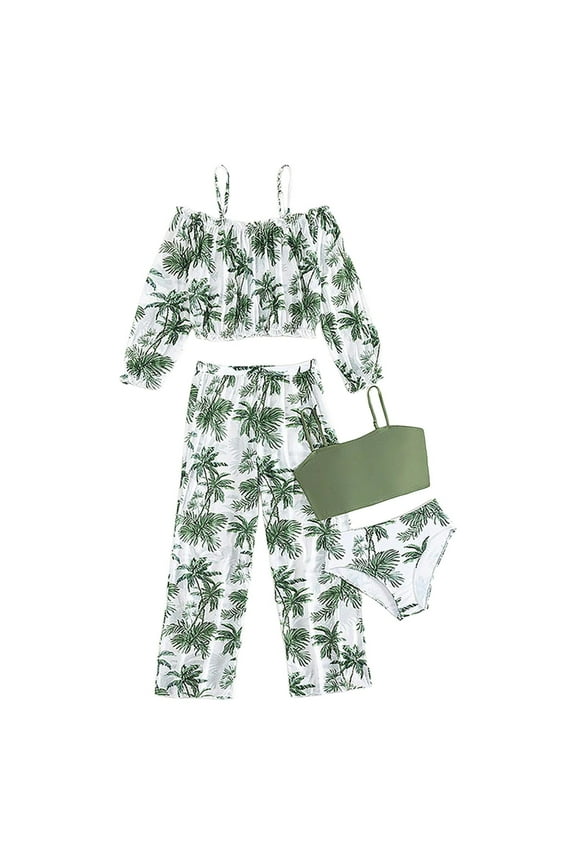 Teen Girls Bathing Suits Halter Solid Color with Cover Up Skirts Beach Bikini Set Teen Girls Swimwear Green for Size 9-10 Years