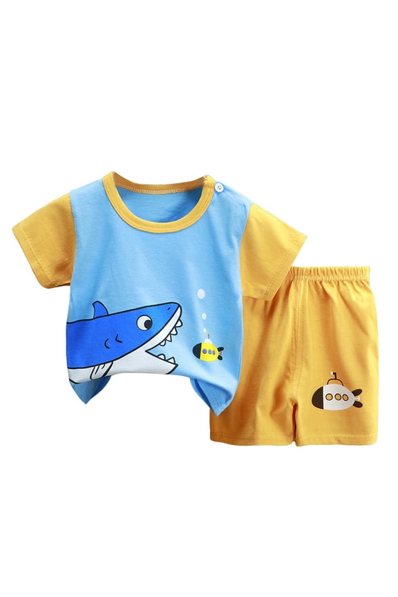 Toddler Baby Boy Clothes Cute Drop Shoulder Short Sleeve T-Shirt Outfits Micro Flare Shorts Sets 6M-4T (Yellow, 2-3 Years)