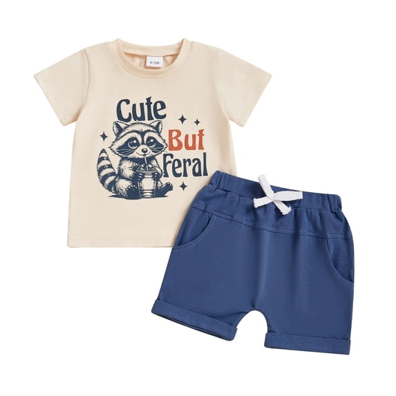 BOBOGOJP Toddler Baby Boy Summer Outfits I Require Snacks Raccoon Short Sleeve T-Shirts Shorts Set Cute Infant Clothes