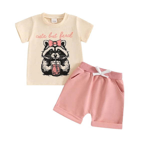 BOBOGOJP Toddler Baby Boy Summer Outfits I Require Snacks Raccoon Short Sleeve T-Shirts Shorts Set Cute Infant Clothes