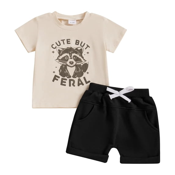 BOBOGOJP Toddler Baby Boy Summer Outfits I Require Snacks Raccoon Short Sleeve T-Shirts Shorts Set Cute Infant Clothes